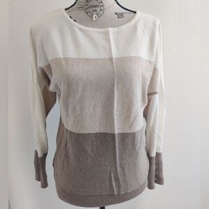 Soho NY&Co. Neutrals Cotton-blend striped color block pullover knit sweater_Med